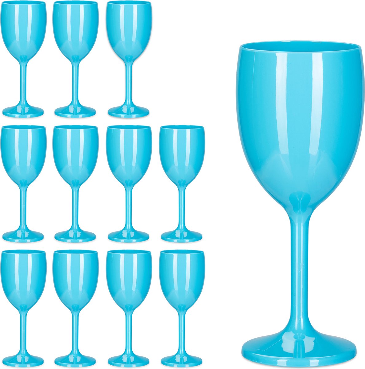wijnglazen - kunststof - set van 12 - herbruikbaar - 250 ml - BPA-vrij - blauw