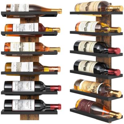 SNJY® Wijnrek Muur - Wijnrek Hangend - Wijnrek Industrieel - 1 Set - Voor 6 Flessen - Hout/Metaal
