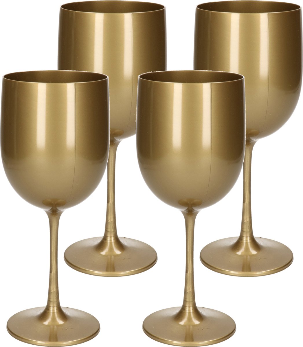 Wijnglas - 4x stuks - onbreekbaar - goud - kunststof - 480 ml - Onbreekbare wijnglazen