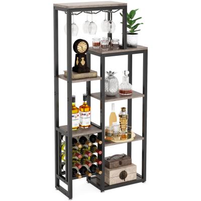 Amolass - Wijnrek - Wijnkast - Wijnglazenhouder - 9-Glazen - Muur - Staand - 12 Flessen - 175x30x80cm - Metaal/Hout - Industrieel
