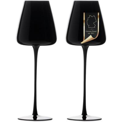 Intirilife 2x Wijnglas met modern design in Zwart - 500 ml inhoud - Witte wijn Rode wijn glas, kelk, vaatwasmachinebestendig, kristalglas, schokbestendig