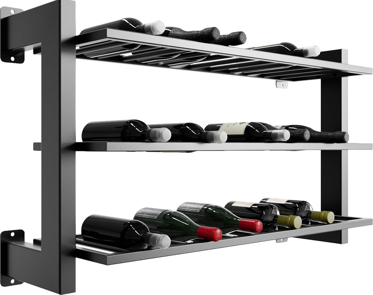 MetaloPro Wijnrek Canary - Zwart Metalen Wijnrek Voor 36 Wijnflessen, Robuust Design Voor Keuken, Kelder Of Bar - 60x100x30cm