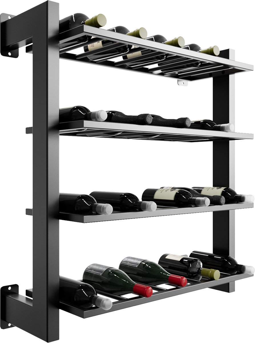 MetaloPro Wijnrek Canary - Zwart Metalen Wijnrek Voor 36 Wijnflessen, Robuust Design Voor Keuken, Kelder Of Bar - 90x80x30cm