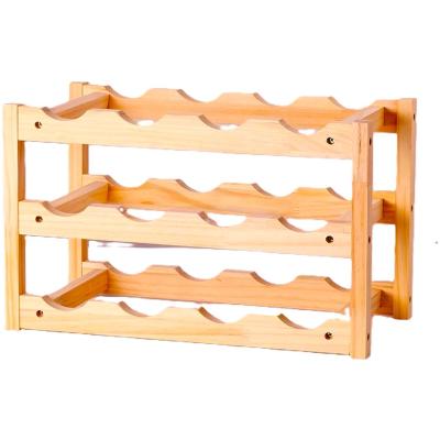 Wijnrek Hout - 3 Laags- 12 Flessen - Wijnmeubel- Flessenrek - 46.5 x 19 x 28.5 cm