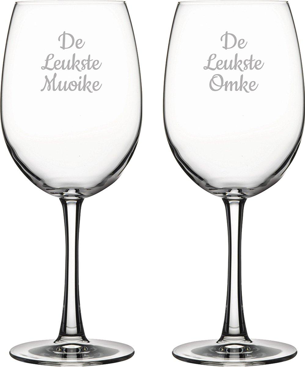 Gegraveerde Rode wijnglas 58cl De Leukste Muoike-De Leukste Omke