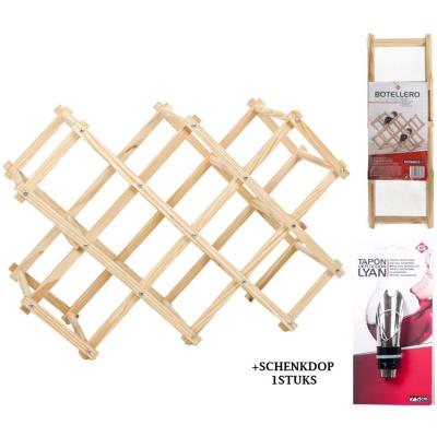 Gerimport Wijnrek hout wijnschenkdop -Design Wijnrek voor 10 wijnflessen - 50×31-26cm - Flessenhouder Staand-Flessenrek - Wijnflessen| Valentijnsdag- Home