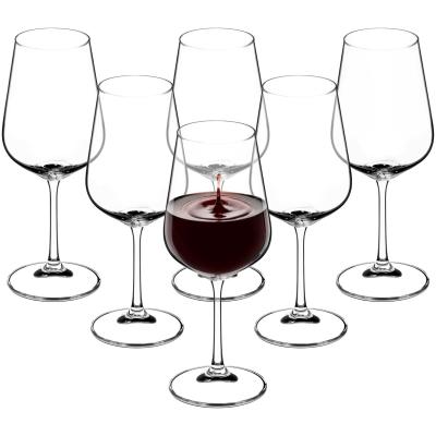 KADAX Rode wijnglazen van kristalglas, set van 6, 450 ml, mooie wijnglazen met hoge steel, rode wijnkelk voor thuis, feest, hoogwaardige kwaliteit, brede onderzetters