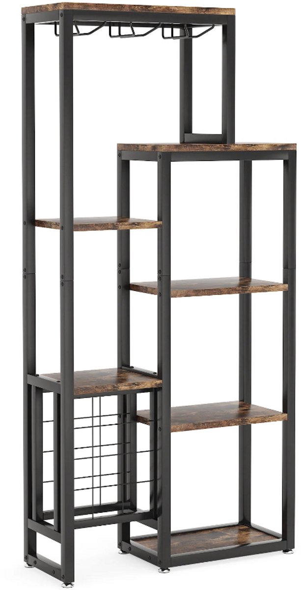 MAZAZU Wijnrek - Hoge kast - Open Rek - Bruin/Zwart - 80x30x175 cm