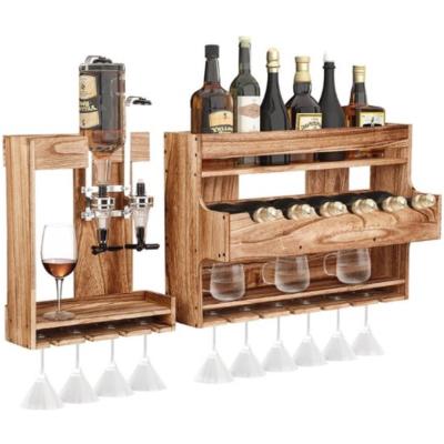 Thuys - Wijnrek - Muur - Gemakkelijk te Monteren - Hangend - 2 Verdiepingen - Opslag voor Wijnglazen - Met Drankdispenser - Stijlvol Design - Hout