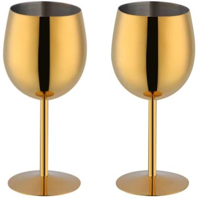 2-delige roestvrijstalen wijnglazenset, 350 ml wijnglazen op voet, metalen wijn-/drank-/champagneglazen, geschikt voor buitenactiviteiten, reizen, kamperen, feesten en bruiloften (goud).