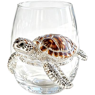 Casalora® Handgemaakt 3D Wijnglas zonder Voet - Maritiem Dier Design - Artistiek Drinkglas - Kustdecoratie - Cadeau voor Oceaanliefhebbers - Zeeschildpad