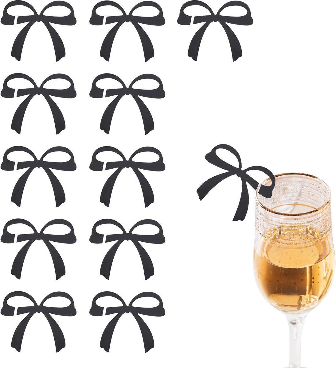Dailygoods - 12 Stuks Strikken Drankmarkers - Coquette Wijnglas Bedels voor Feesten