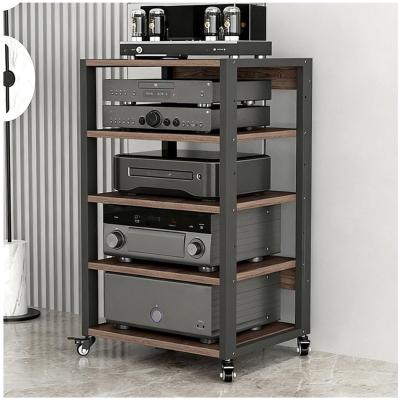 Hifi Rek - Audiorek Kast - Audioapparatuur Organiseren - Verstelbare Plank - 5 Lagen - Zwart Walnoot