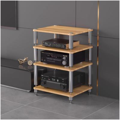 Hifi-rek 4 niveaus - Mediastandaard AV-meubel - Audioapparatuur Opbergen - Massief Houten Bord - 23.6 inch breedte - Houtkleur