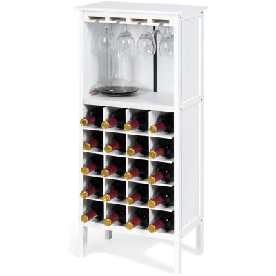 KOMFOTTEU Wijnkast, wijnrek met 20 flessen en 4 rijen wijnglashouder, flessenstandaard staand 42 x 25 x 96 cm, houten wijnrek voor keuken, eetkamer, bar (wit)