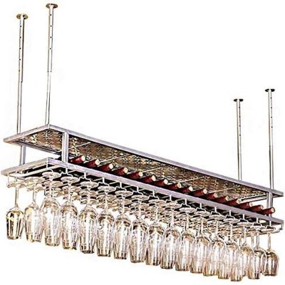Plafond Wijnrek - Fleshouder Bar - Dranken Opslaan - In Hoogte Verstelbaar - Tot 120 cm - Rood