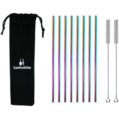 RVS Rietjes Recht - Cocktail Rietjes - Tasteables - Set van 8 - Duurzaam - Herbruikbaar - Reinigingsborstel - 210mm lengte - Regenboog