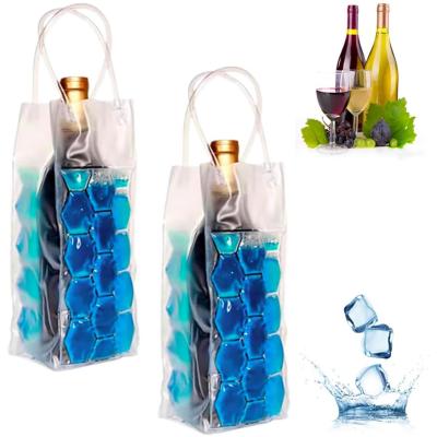 Set van 2 Wijnkoeler met ijszakken - lessenkoeler voor onderweg - Wijnkoeler - Gel - Honingraatontwerp - Wijnkoelkast voor rode, witte, champagne - Voor 750 ml Flessen- Met Handvat - Herbruikbaar - Opvouwbaar - Voor Binnen & Buiten - Blauw