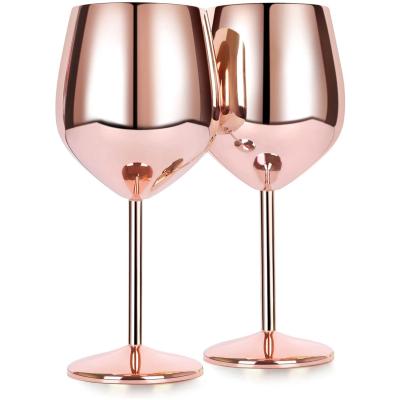 Stemless wijnglas - RVS - 500ml - Roségouden - Set van 2