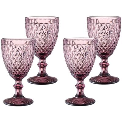 Vintage Wijnglazen - Gekleurde Bekers - Feestelijke Drankjes - Reliëf Patroon - Set van 4 - Paars