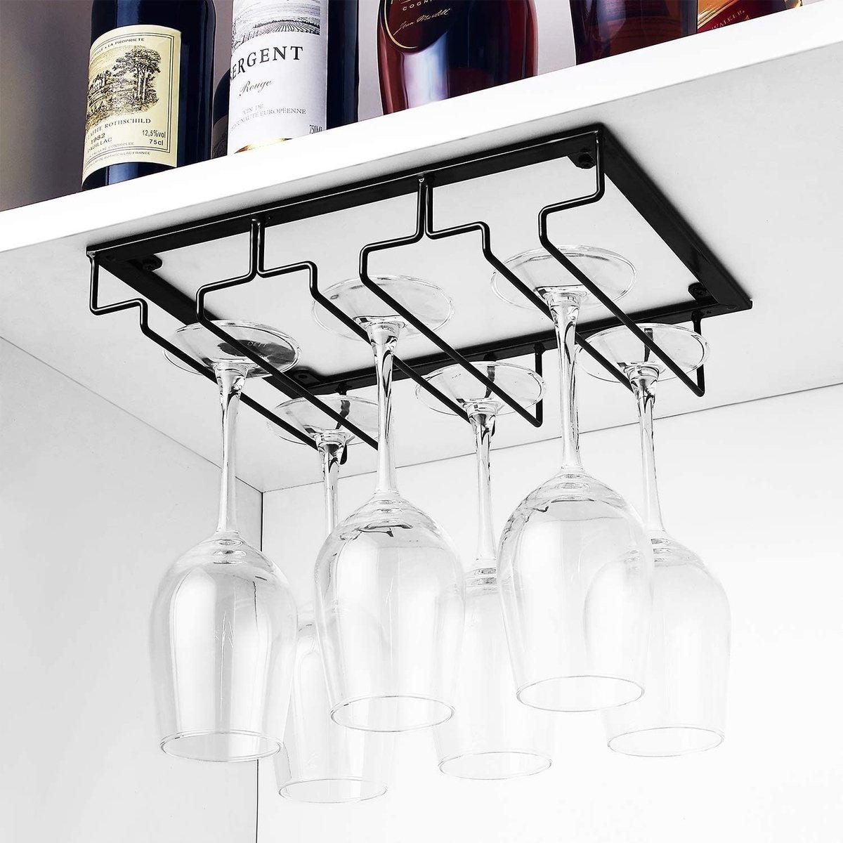 Wijnglazenrek - Metalen Houder - Ruimtebesparing - Onderkast Opslag - Bar Organizer - Volwassenen - 3 Rijen - Zwart - One Size - 1 stuks
