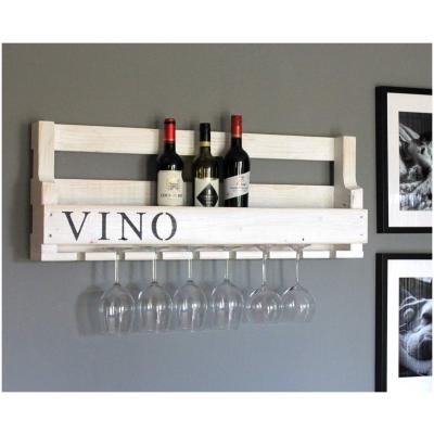 Wijnrek Hout - Fleshouder Muur - Wijn Opslag - Met Glazenhouder - 90x35x15 cm - Wit