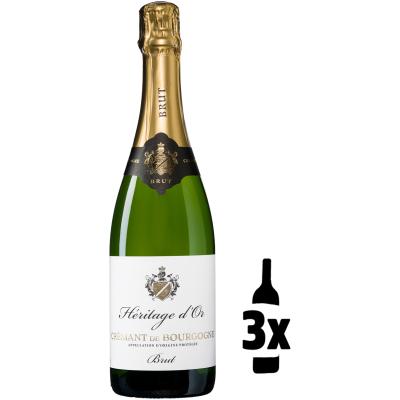 3 flessen Heritage d'Or Crémant de Bourgogne Brut Probeerpakket